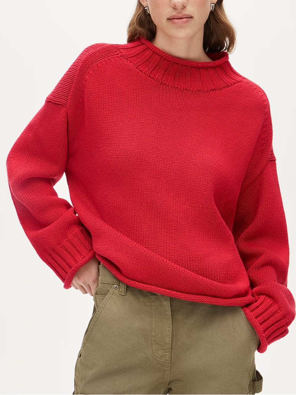 J.Crew Rollneck™ Sweater Vintage Ruby Red Size M Oversized Cotton